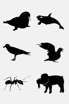 蚂蚁黑色小鸟手绘动物剪影免抠素材