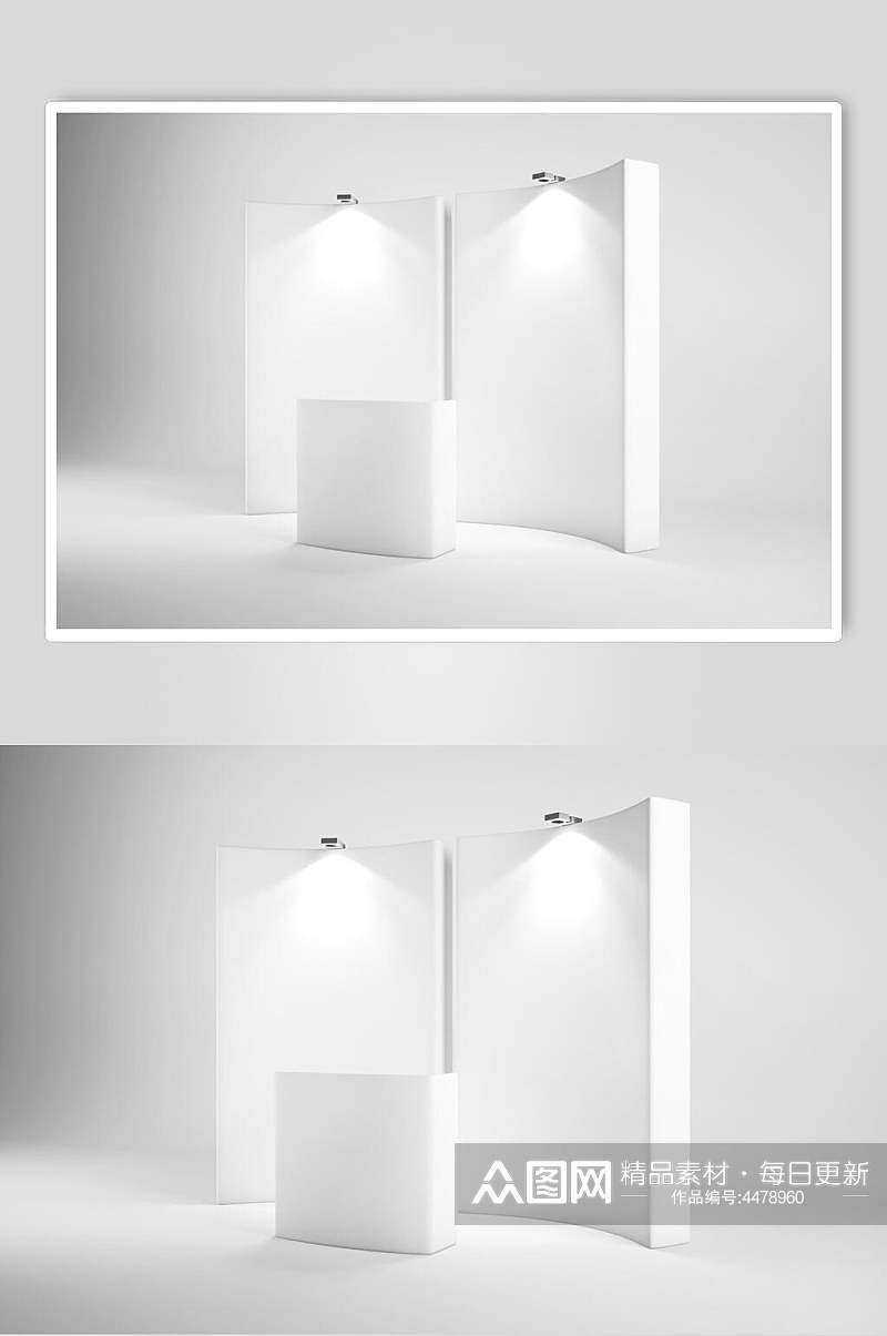 灯光长方形立体灰展台展厅样机素材