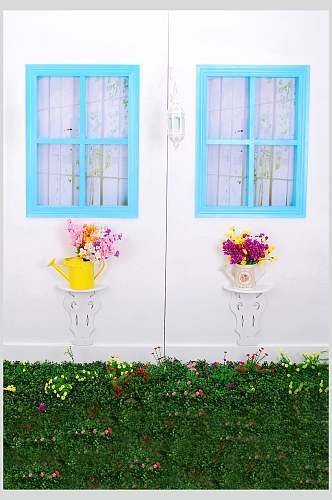 花盆水壶卡通田园背景图片
