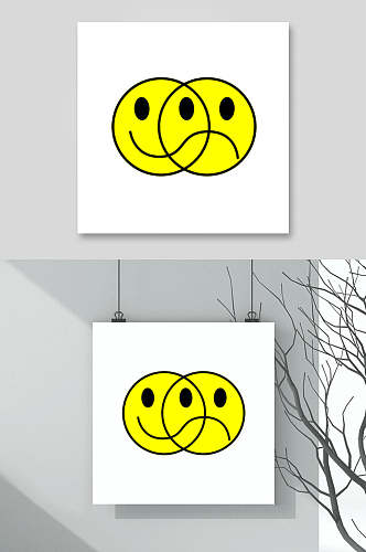 圆形黑黄手绘创意笑脸图案矢量素材