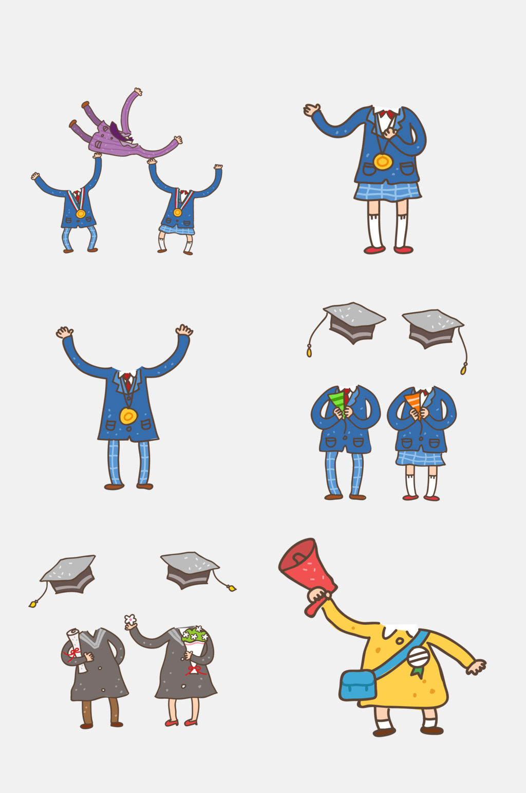 喇叭学士帽卡通插画身体免抠素材素材