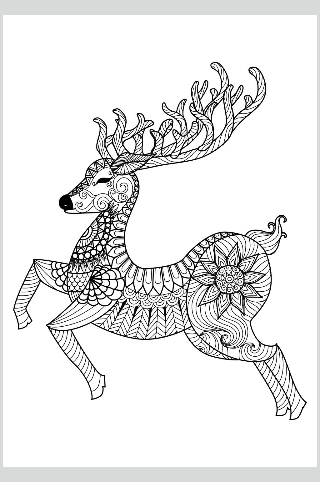 麋鹿黑色魔法森林动物线稿矢量素材素材