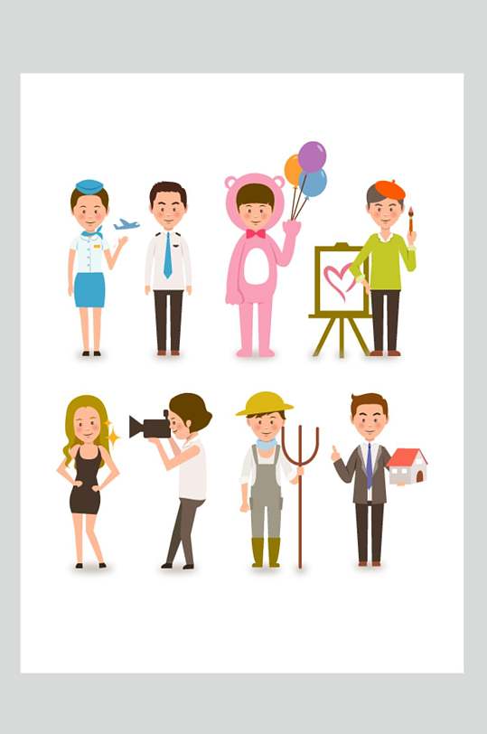 气球唯美职业形象人物插画矢量素材