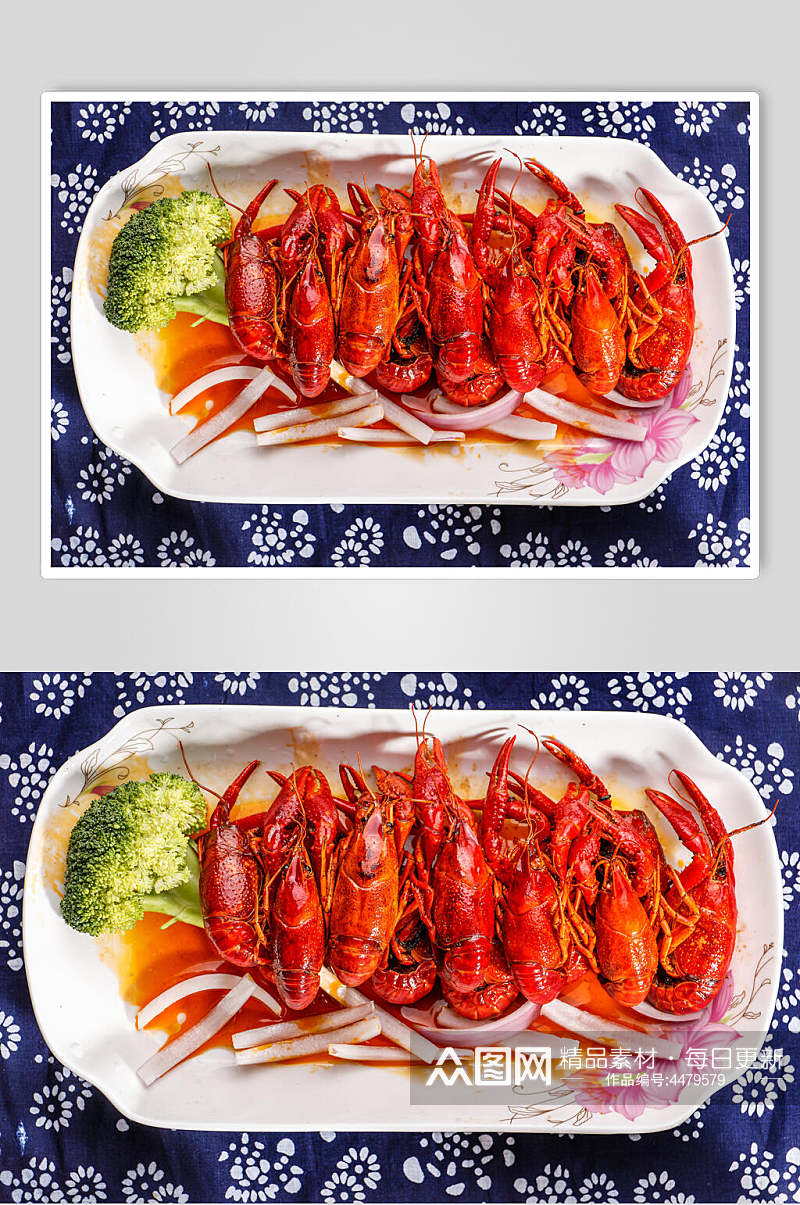 西蓝花麻辣小龙虾餐饮海鲜摄影图素材
