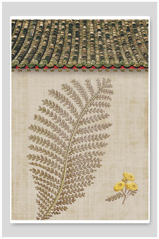 叶子围墙黄色简约中国风工笔画背景
