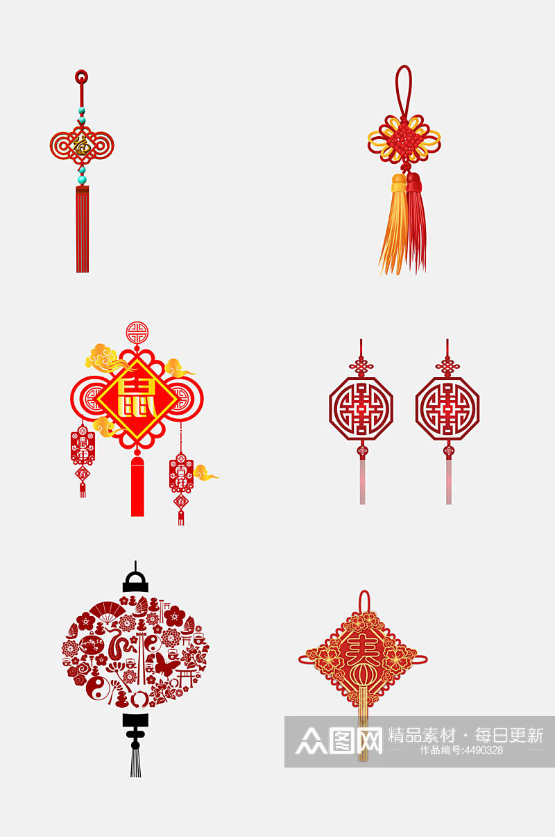 时尚吊坠唯美红色中国结免抠素材素材