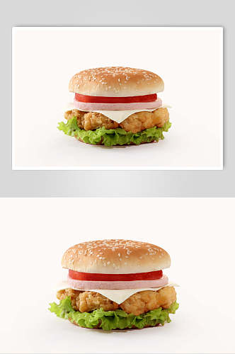 鸡排白底汉堡食物高清图片