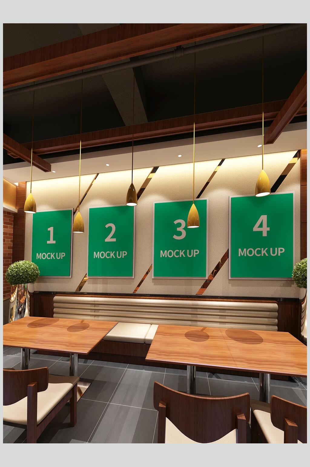 绿色挂画海报样机素材