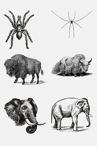 大象黑色动物昆虫素描手绘免抠素材