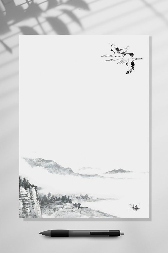 水墨风时尚中国风信纸背景WORD-众图网