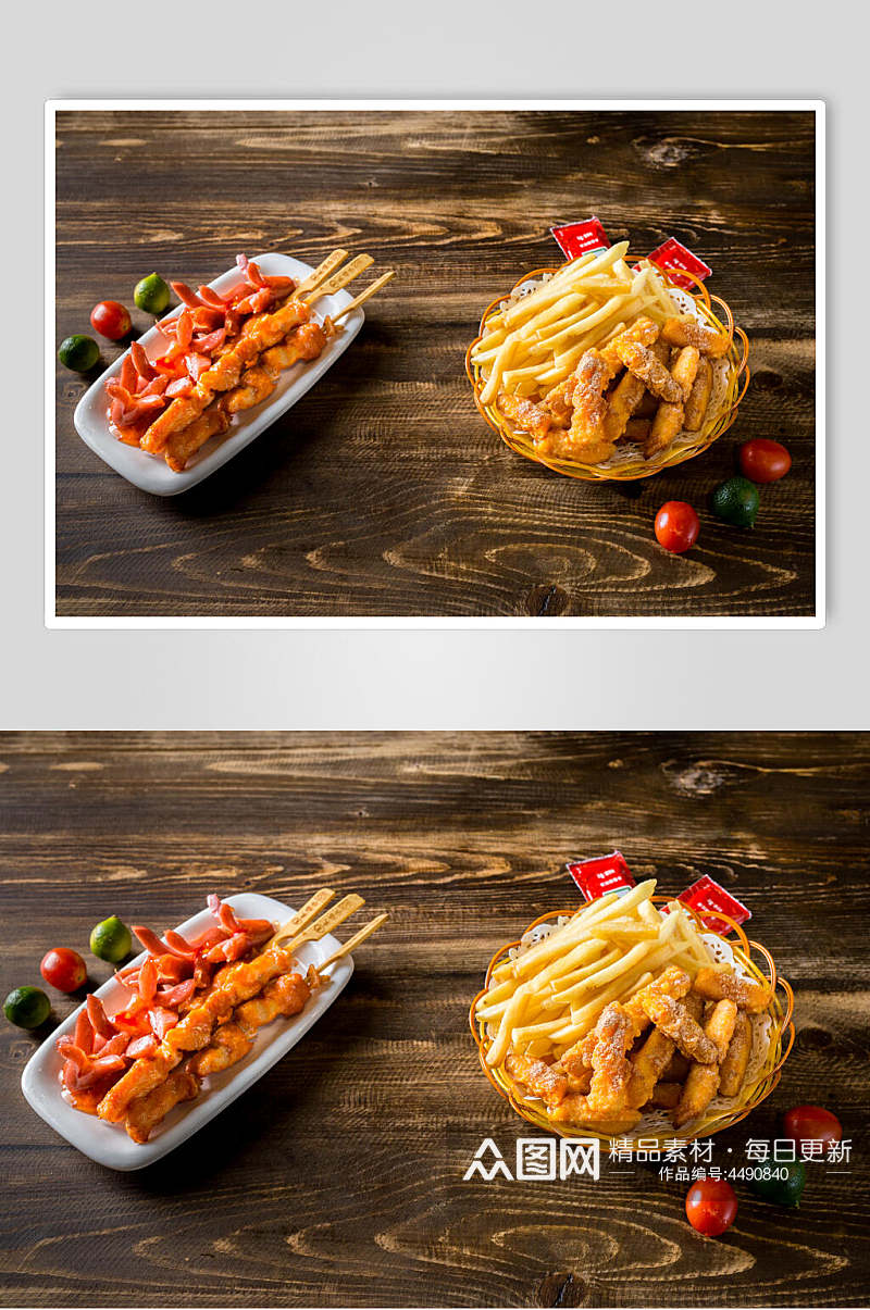 薯条鸡柳炸串烧烤餐饮食品图片素材
