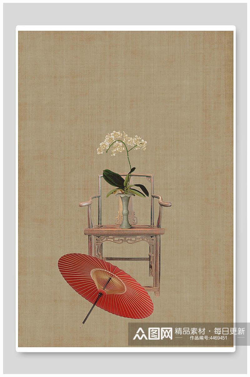 雨伞花朵杯子清新中国风工笔画背景素材
