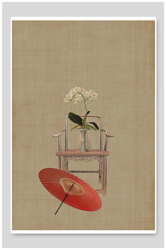 雨伞花朵杯子清新中国风工笔画背景