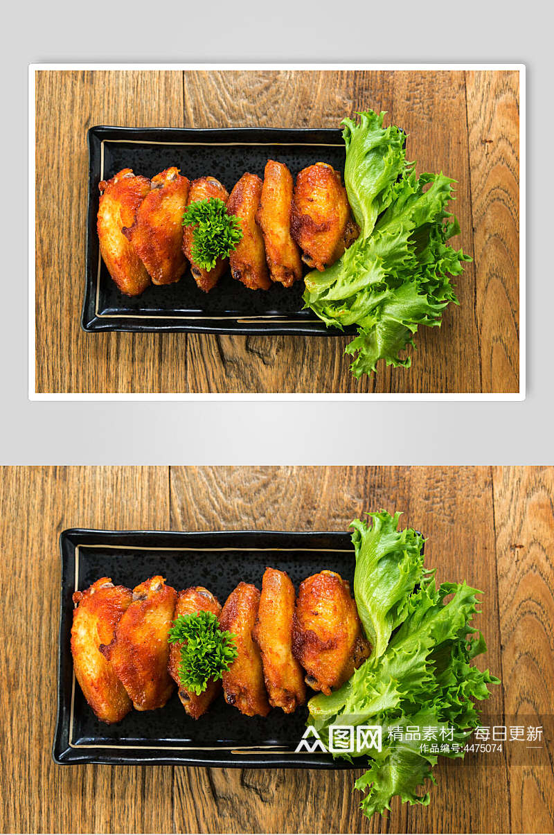 生菜鸡翅酥脆炸鸡腿食品图片素材