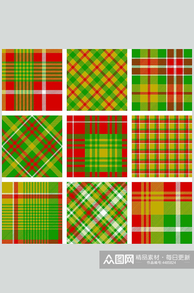 红绿简约素雅彩色格子图案矢量素材素材