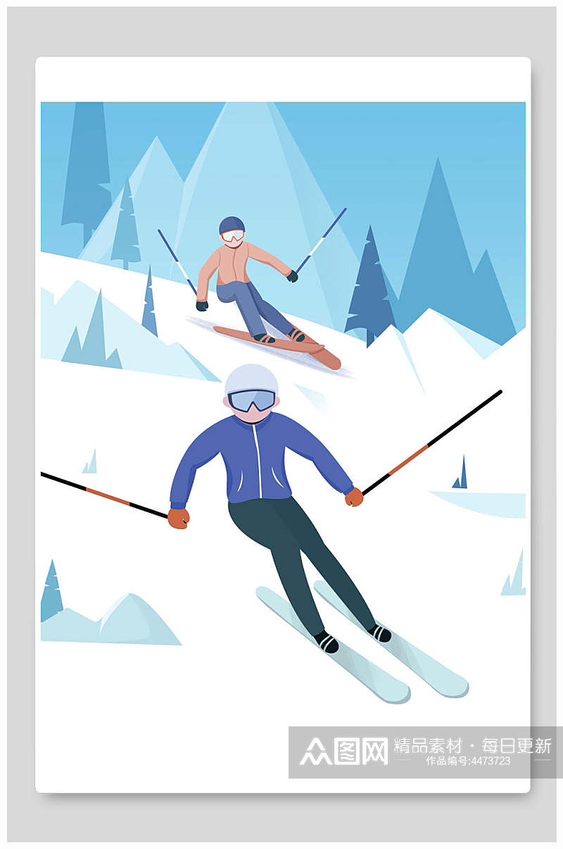滑雪创意冬奥会插画素材
