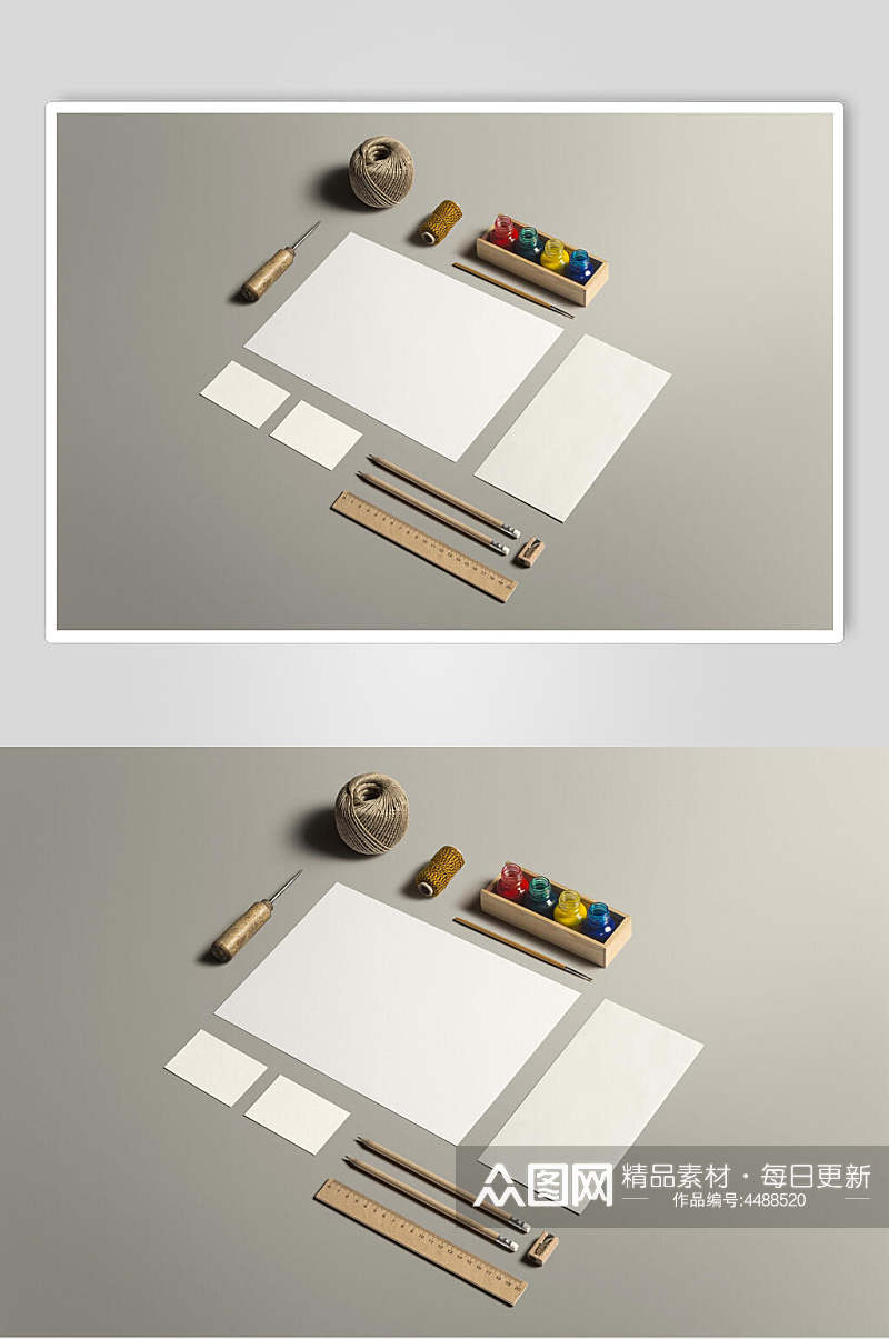尺子铅笔长方形办公用品VI样机素材