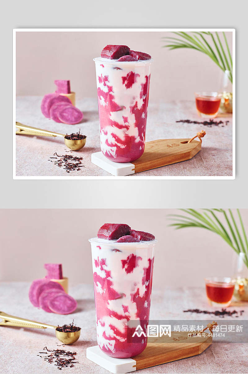红色火龙果奶茶芋圆甜品摄影图素材