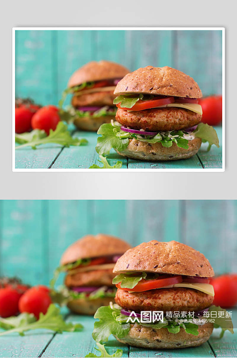 西红柿餐饮汉堡美味效果图高清图片素材