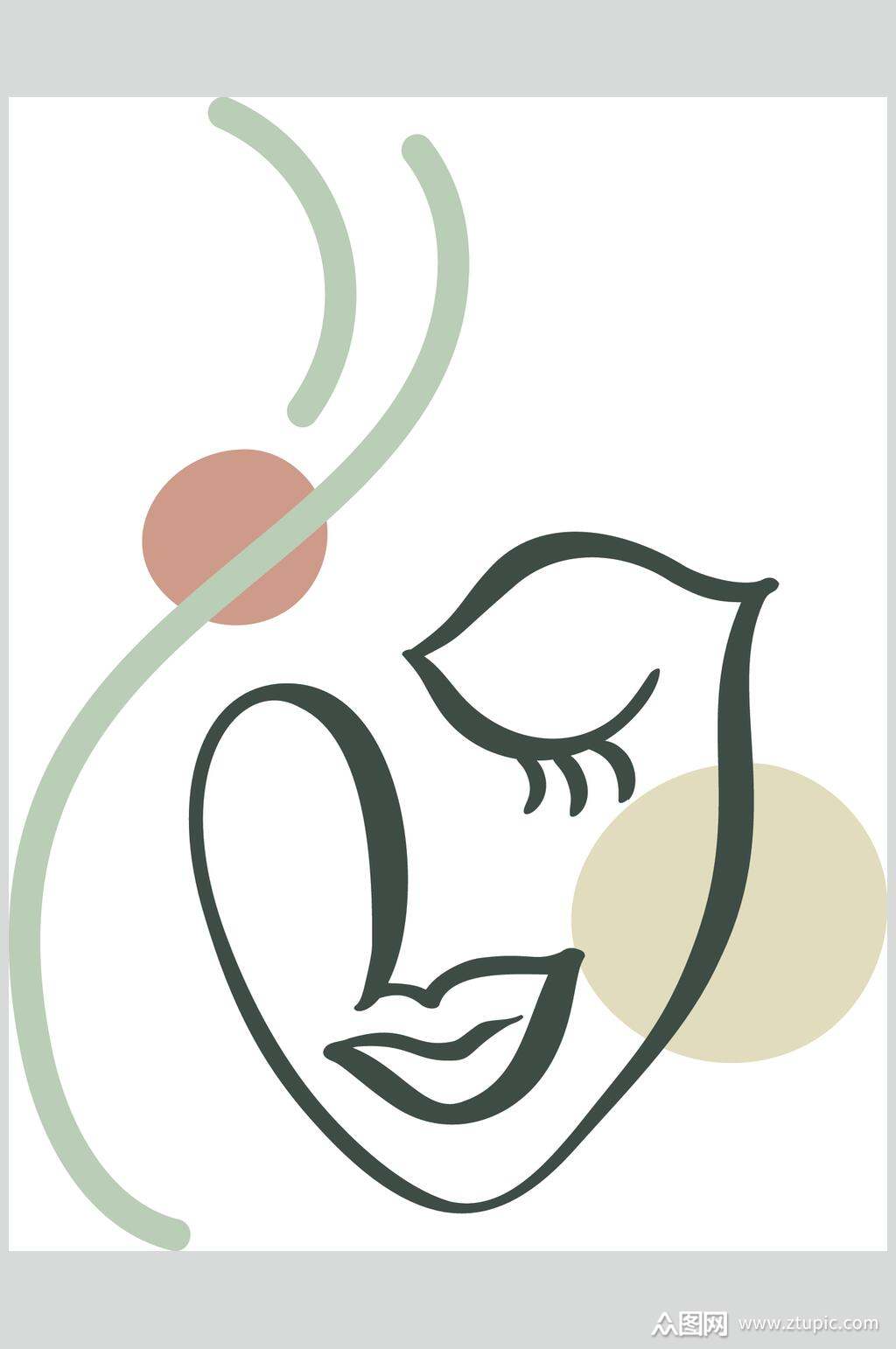 嘴巴唯美手绘抽象线条人物矢量素材素材