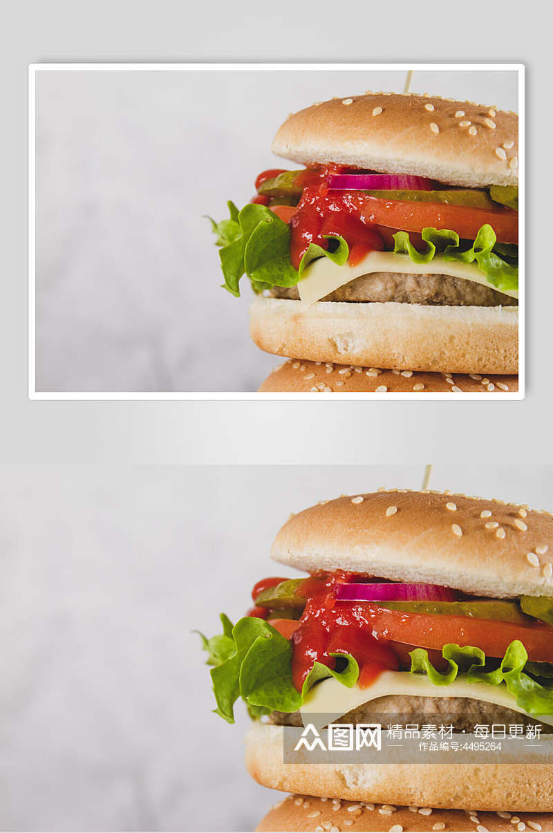 经典招牌餐饮汉堡美味效果图高清图片素材