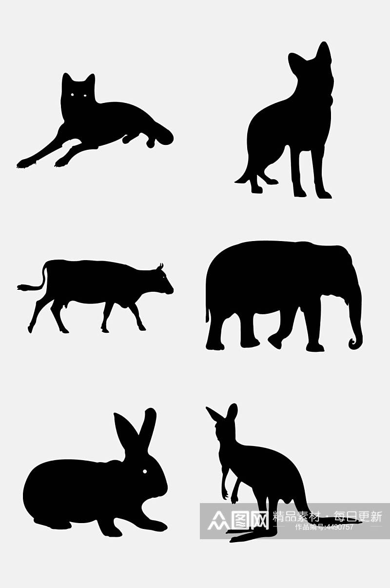 兔子袋鼠大象黑色动物剪影免抠素材素材