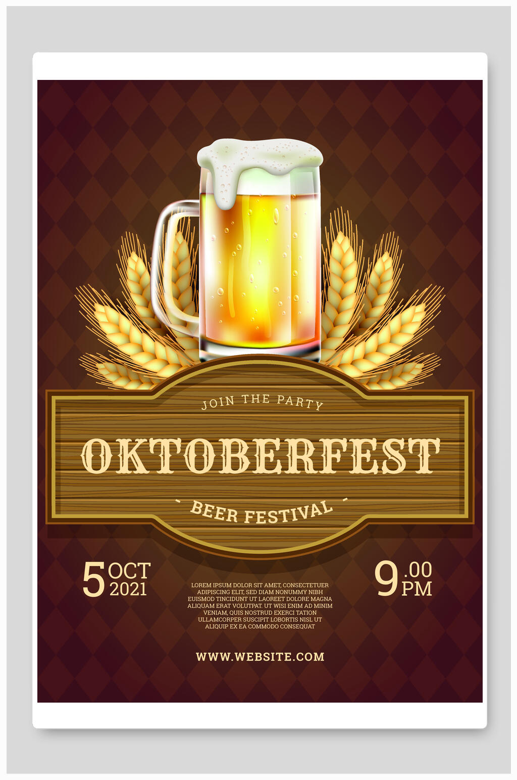 麦穗啤酒卡片矢量插画素材