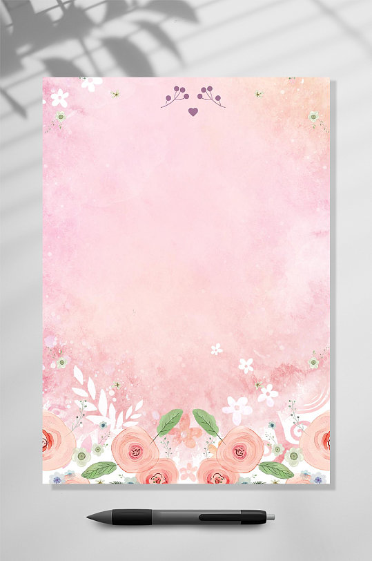 粉红色唯美信纸背景WORD-众图网