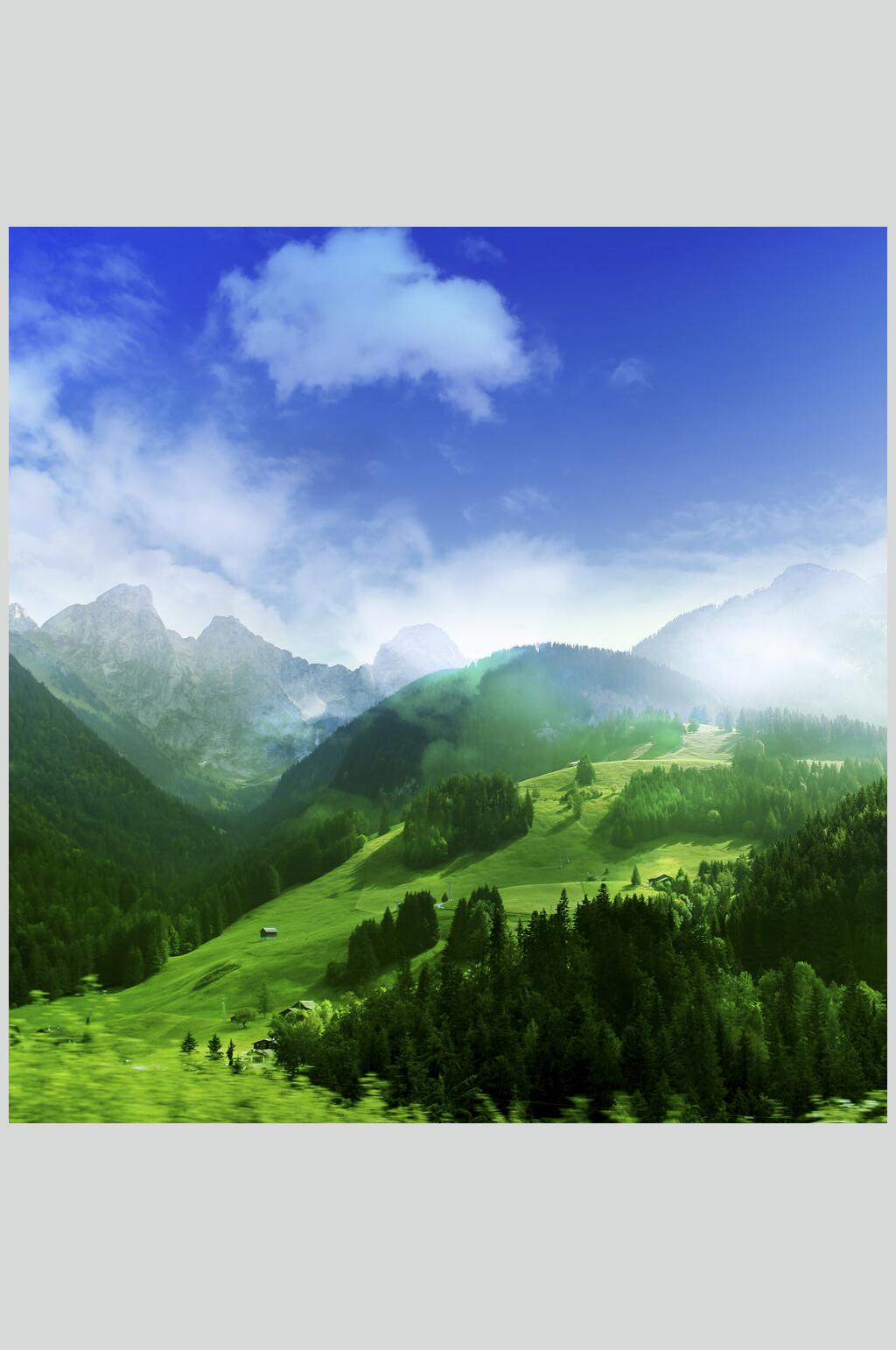 绿色山峰草原草地风景摄影图片素材