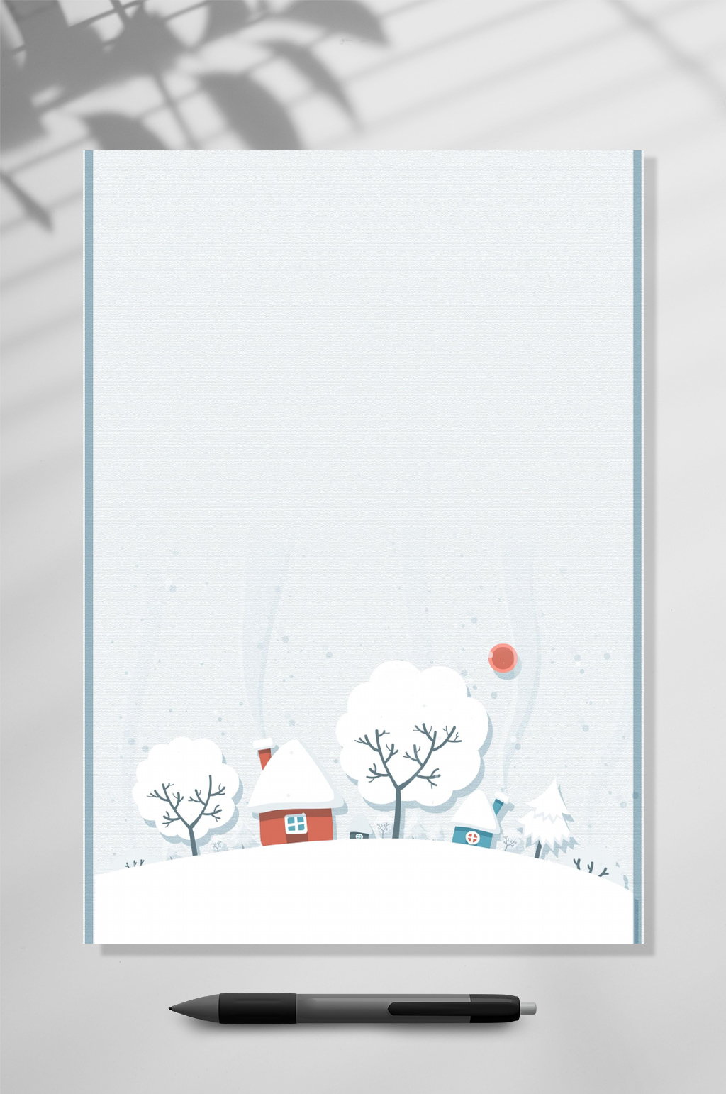 房屋雪景信纸背景WORD素材