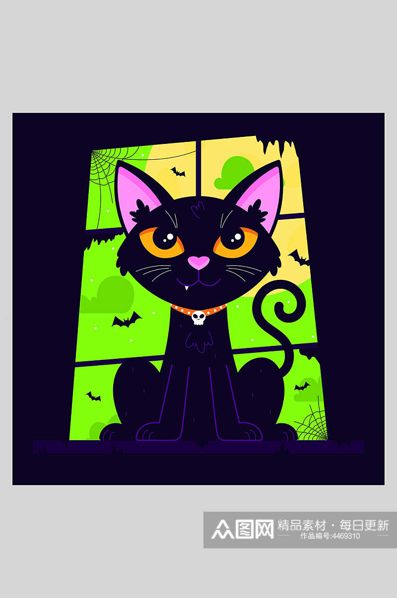 黑猫时尚矢量猫咪万圣节插画素材