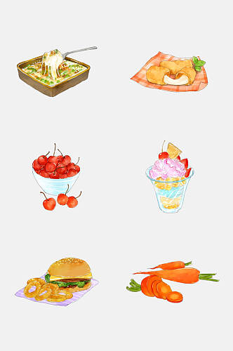 汉堡手绘美食小吃插画免抠素材
