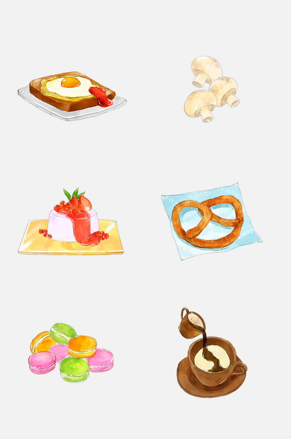 马卡龙手绘美食小吃插画免抠素材素材