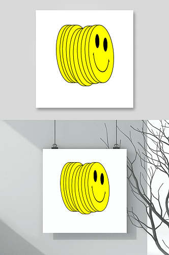 简约线条黄黑创意笑脸图案矢量素材