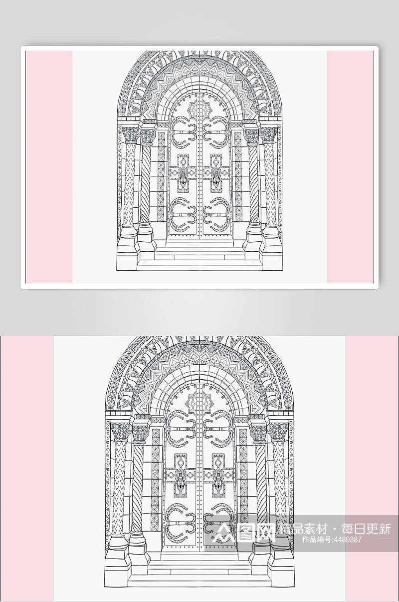 粉色手绘欧洲巴洛克装饰矢量素材素材