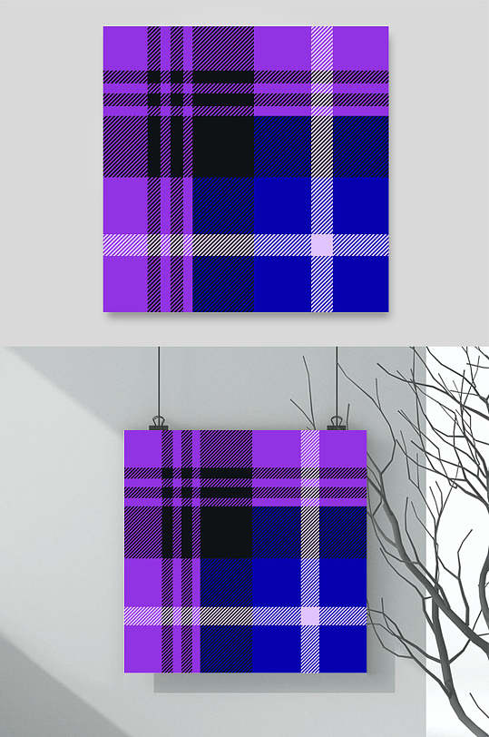 蓝紫线条手绘彩色格子图案矢量素材