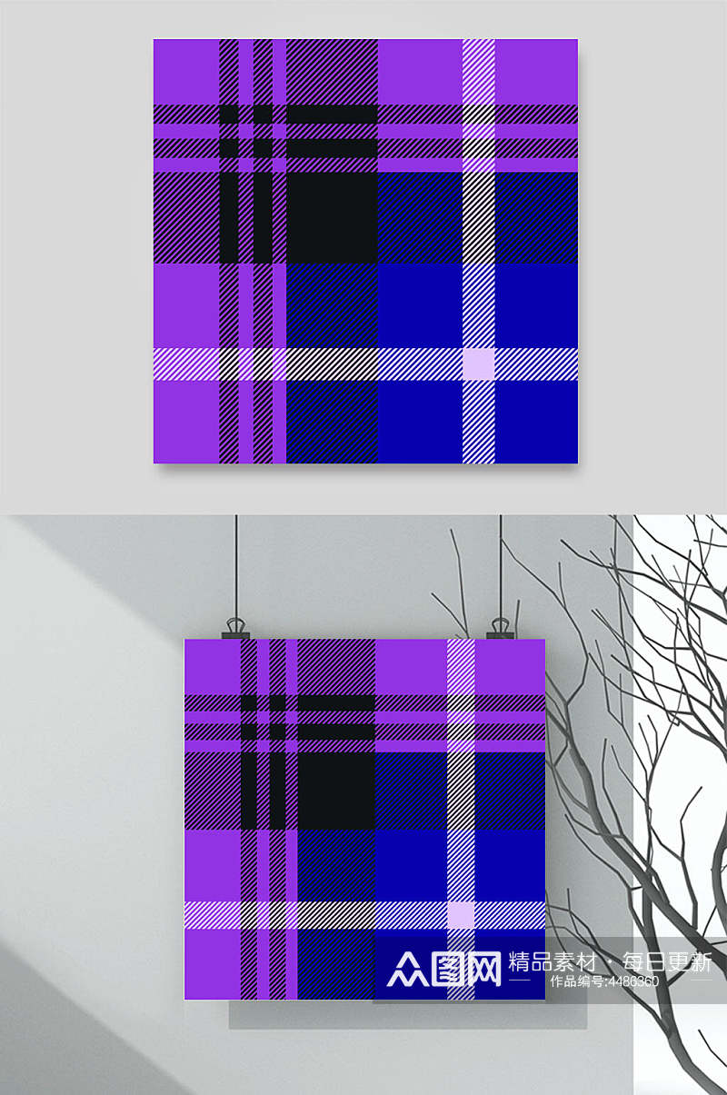 蓝紫线条手绘彩色格子图案矢量素材素材