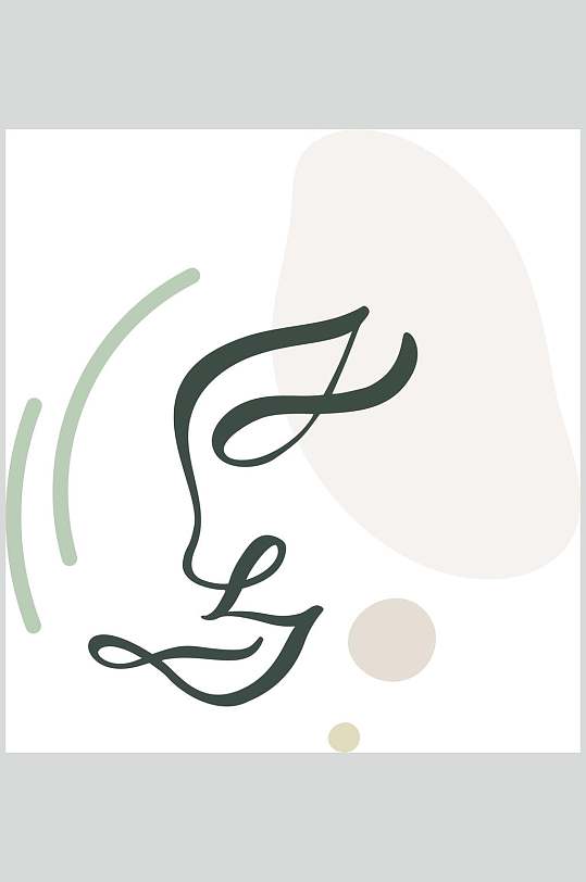 嘴巴简约黄绿抽象线条人物矢量素材