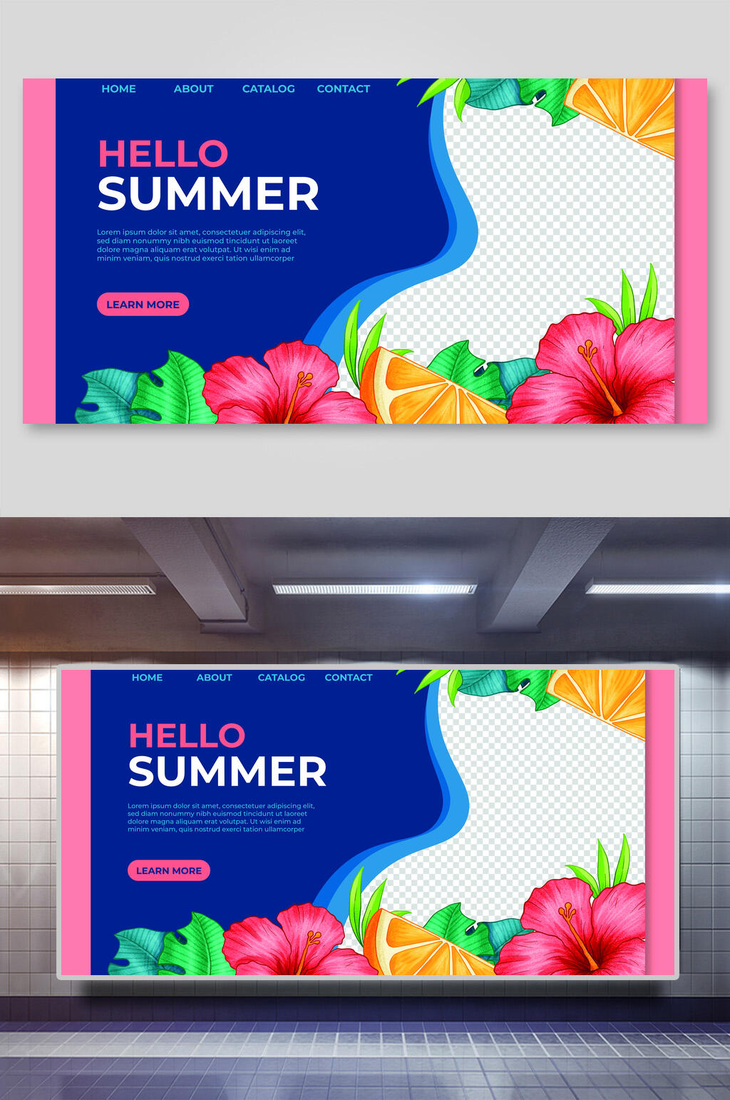 你好夏天花朵扁平风网页矢量插画素材