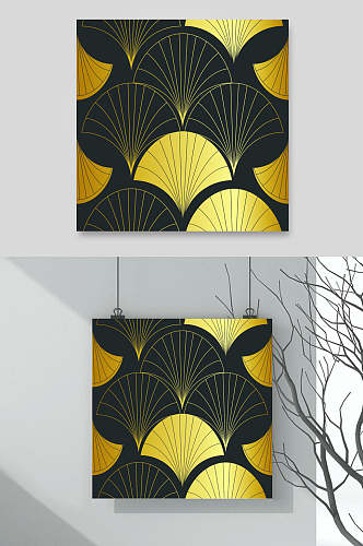线条黑黄简约清新装饰图案矢量素材