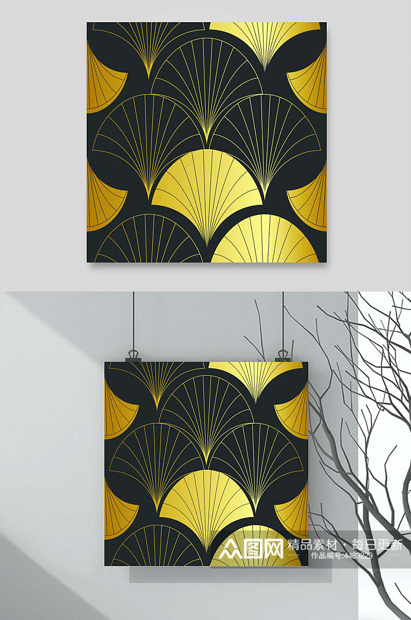 线条黑黄简约清新装饰图案矢量素材素材
