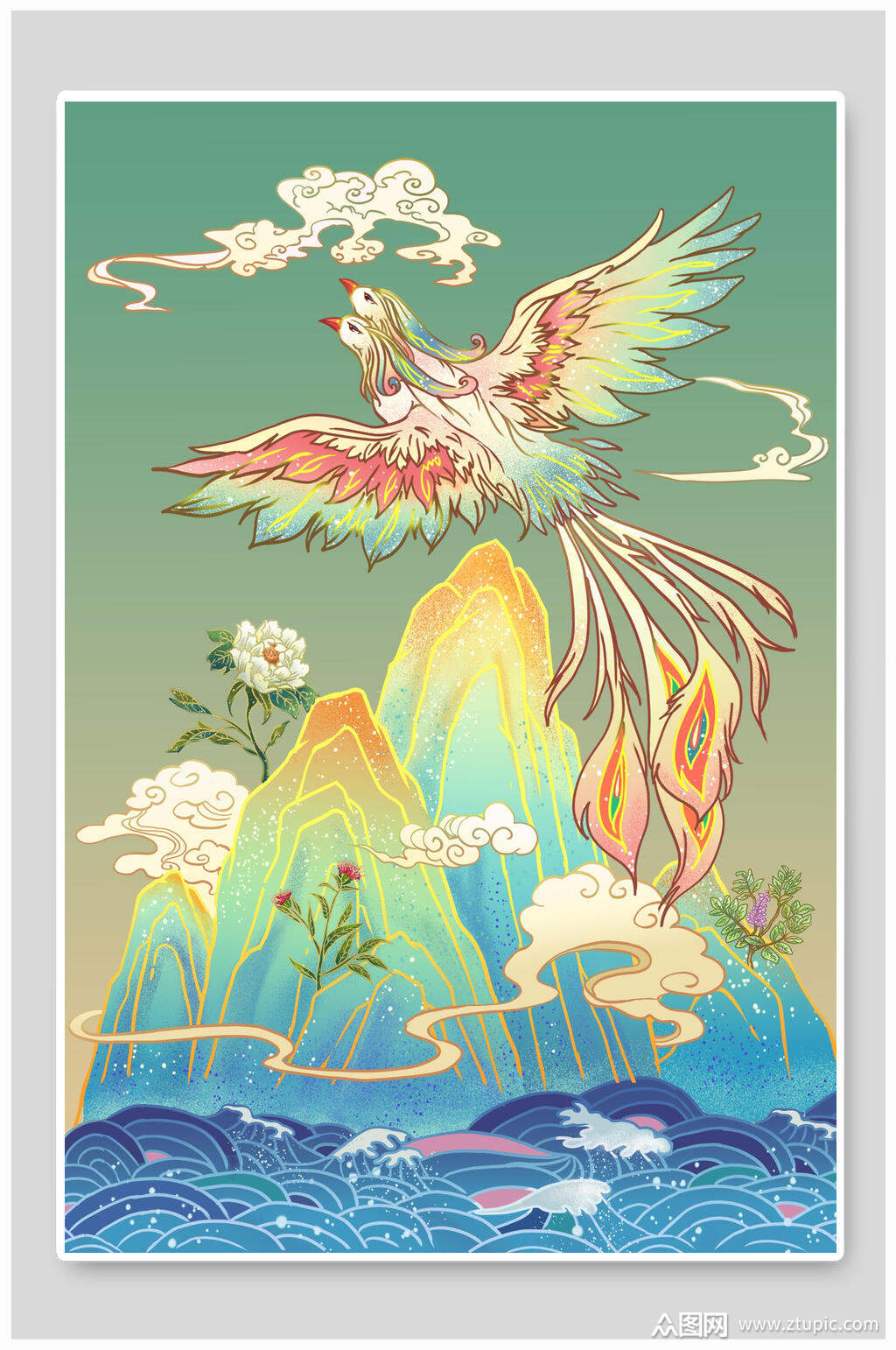 凤凰唯美国潮风插画素材