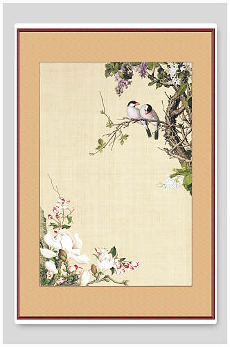 花朵叶子手绘中国风工笔画背景