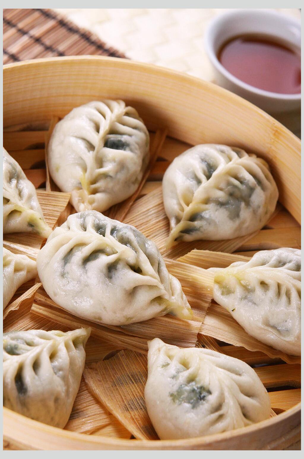 韭菜饺子美食早茶包子图片素材