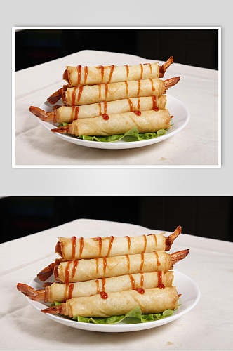 炸虾飘香番茄酱鸡小吃摄影图片