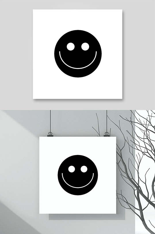圆形简约黑色创意笑脸图案矢量素材