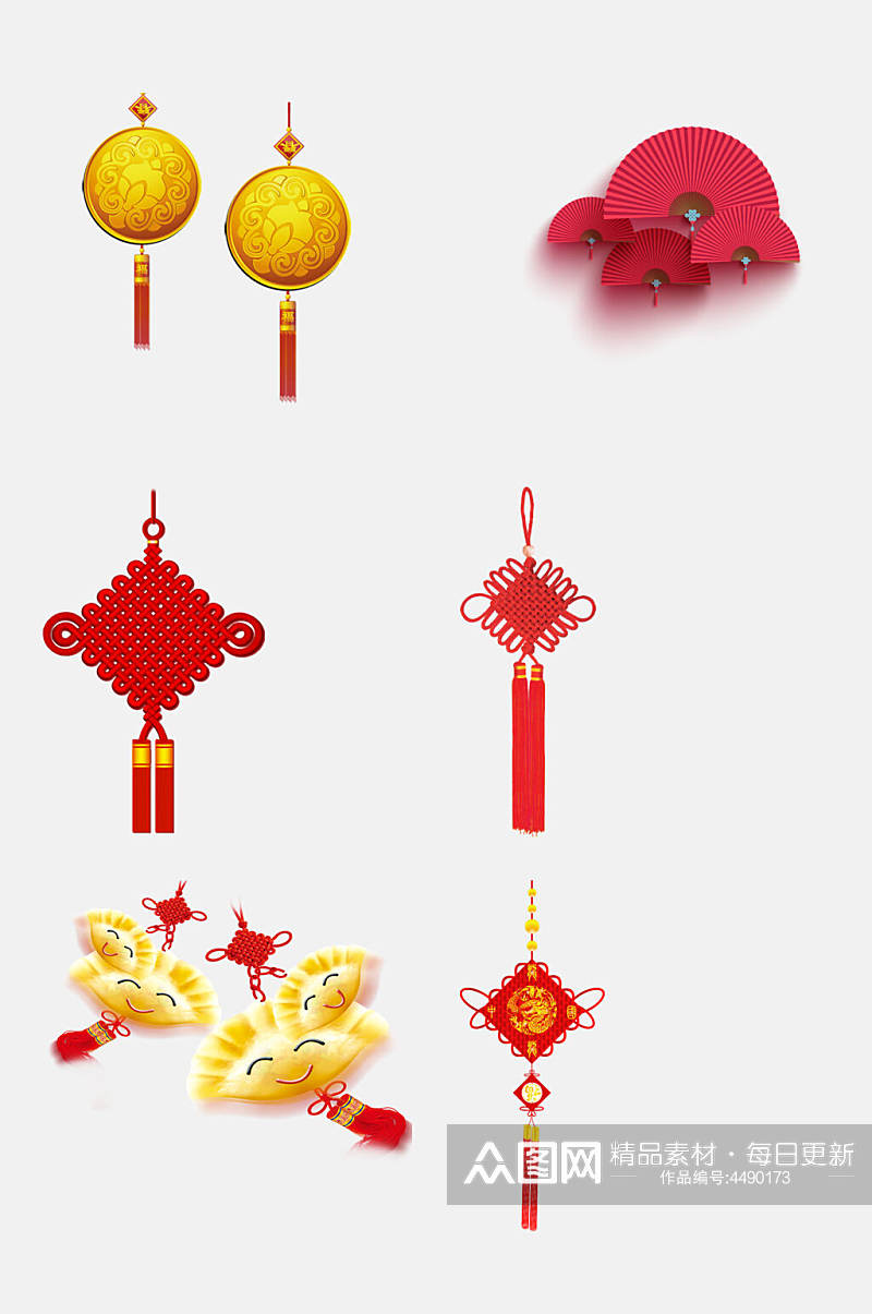 吊坠红色扇子唯美中国结免抠素材素材