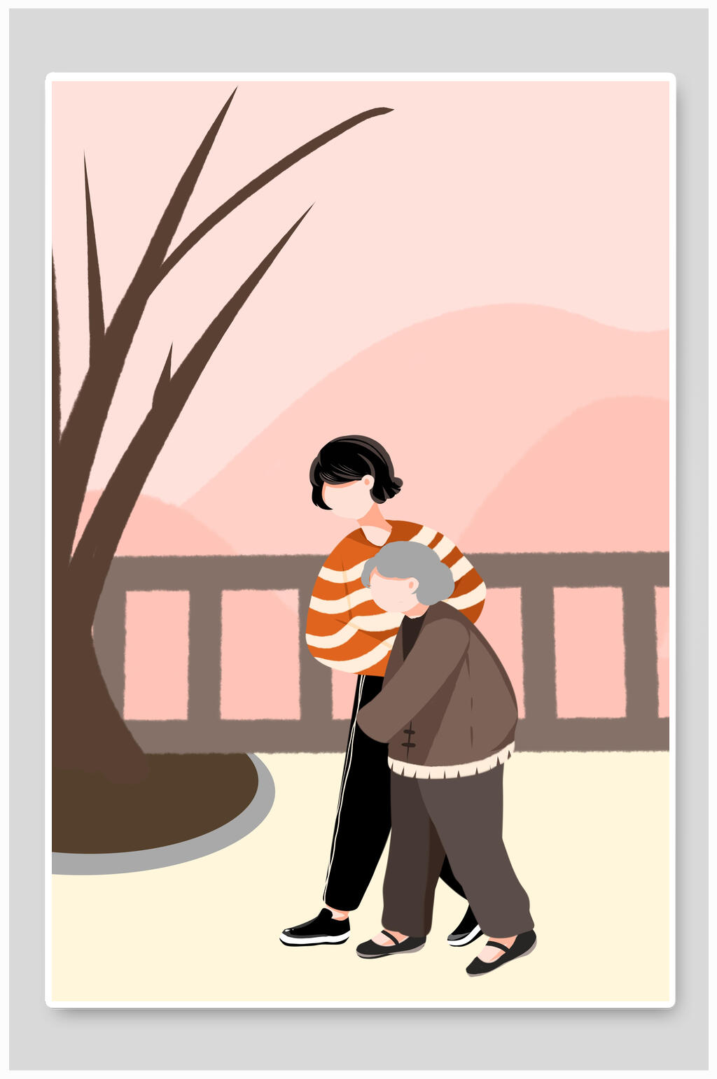 亲子唯美重阳节插画素材