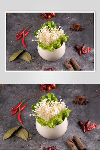 金针菇新鲜烫菜摄影图片