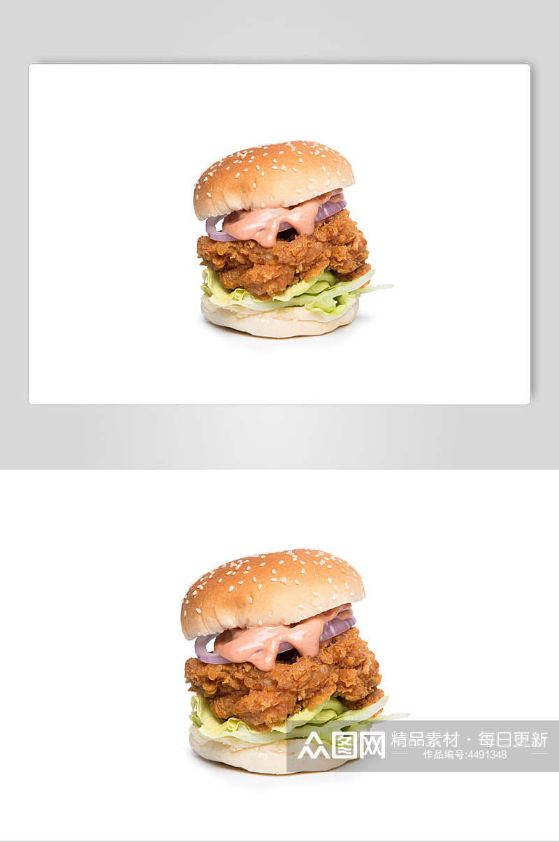 鸡肉白底汉堡食物图片素材